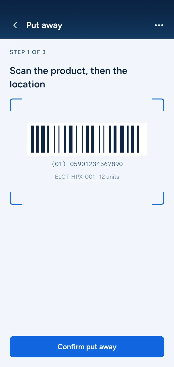 Flow WMS Einlagerungs-Scan auf dem Handgerät