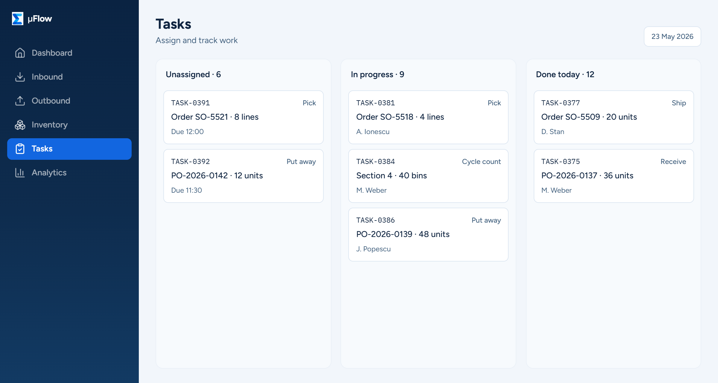 Task assignment board for managers